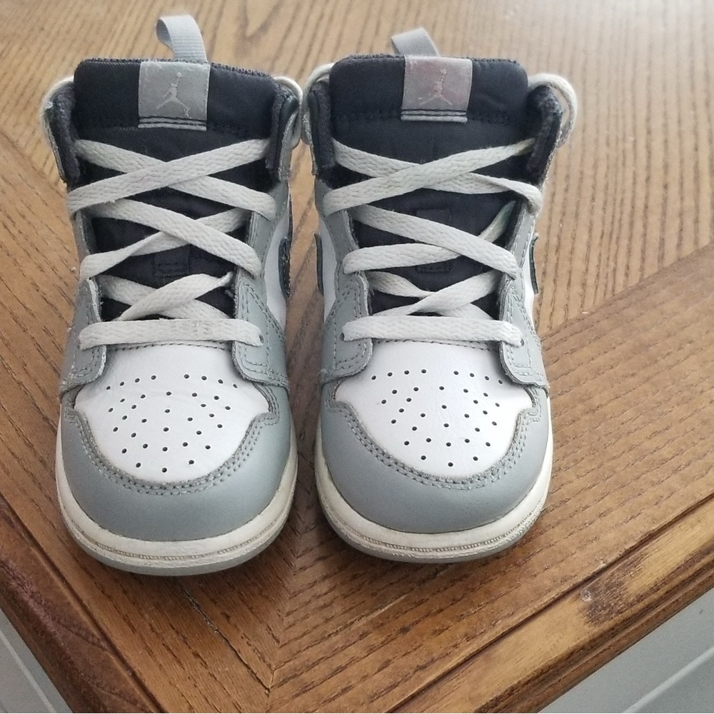 Jordan Gray and White High-Top Sneakers with Padded Ankle